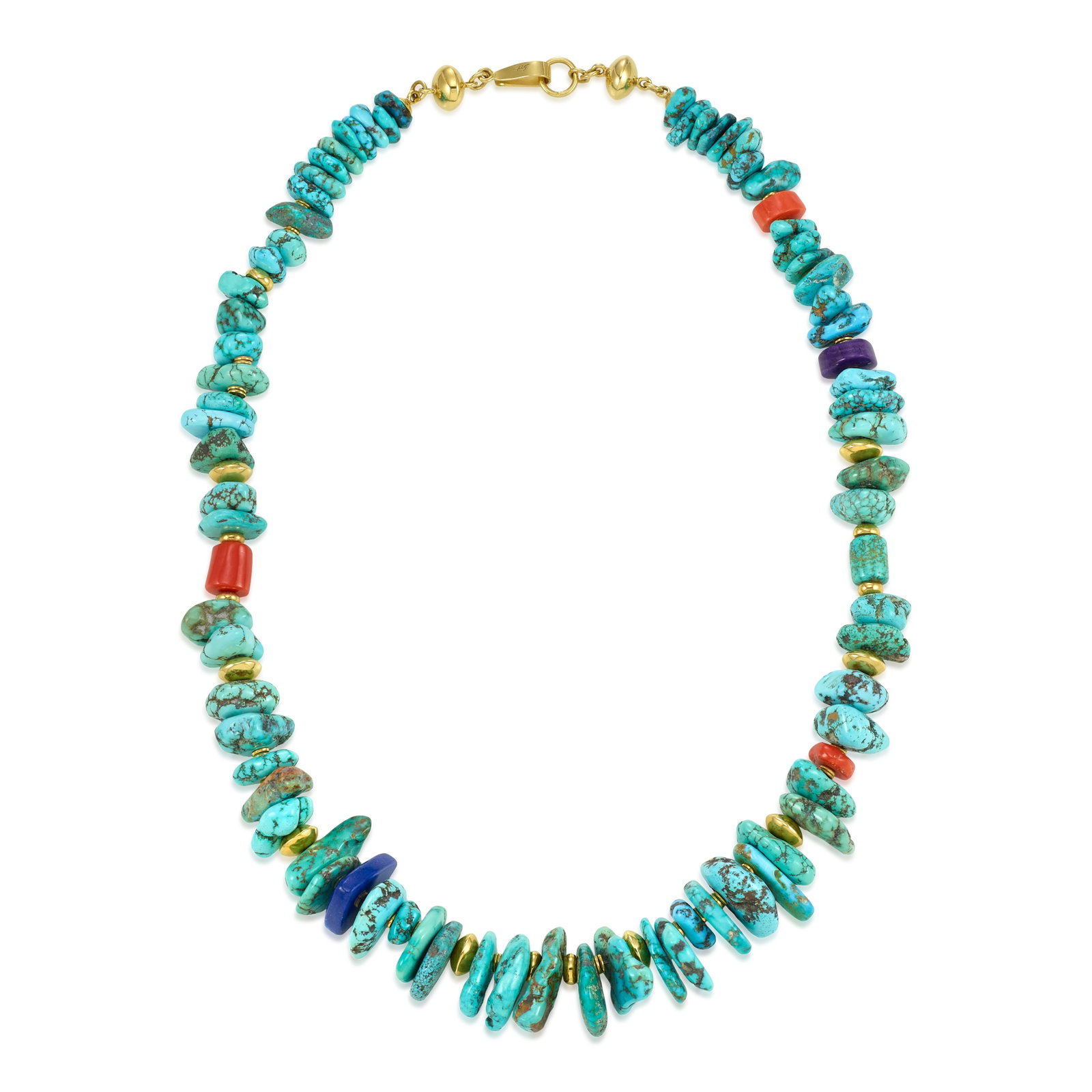 A Don Supplee turquoise, gold, and multi-stone necklace (1 of 1)