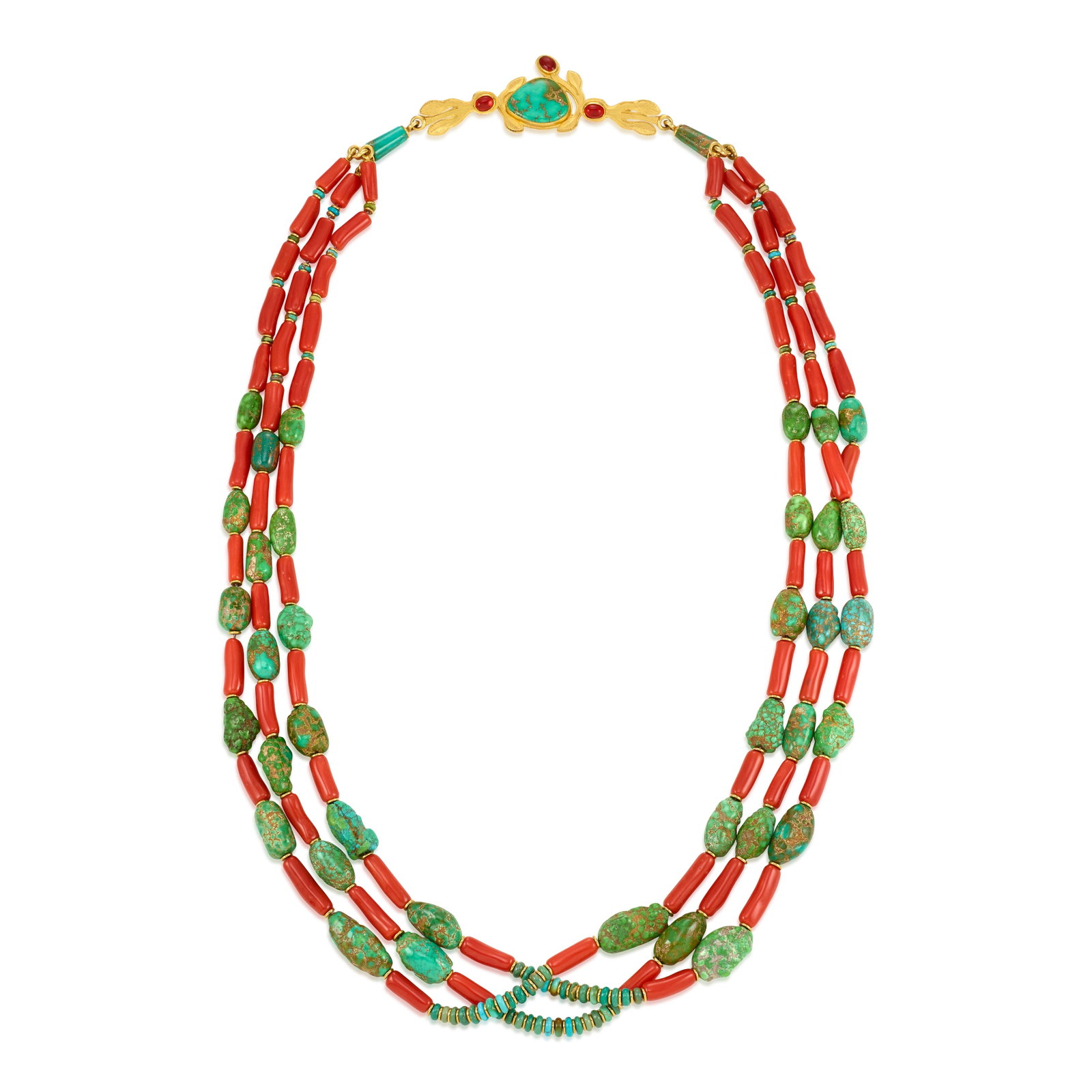 A Larry Vasquez coral, turquoise and 22k gold necklace, 'The Ancients Sing Their Songs,' 2002 (1 of 1)