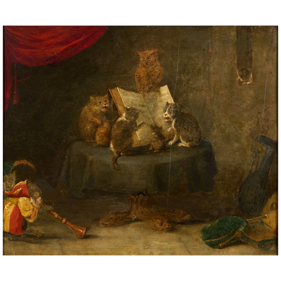 Ferdinand van Kessel the Elder (Flemish, 1648-1696) Cats, Monkeys, and an Owl Making Music (1 of 3)