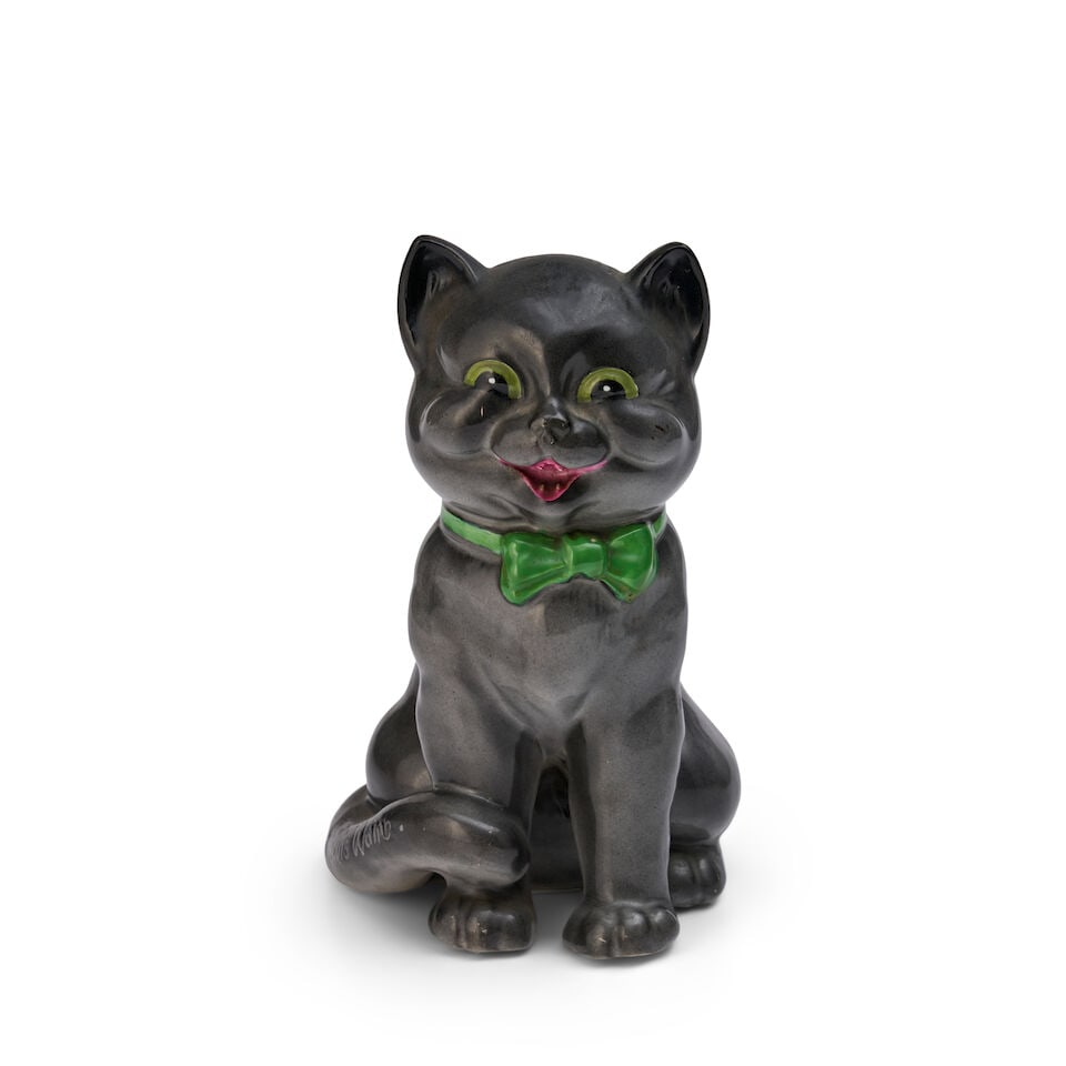 Louis Wain (British, 1860-1939) for Wilkinson's Royal Staffordshire Pottery: A Ceramic Model of ...: Louis Wain (British, 1860-1939) for Wilkinson's Royal Staffordshire Pottery: A Ceramic Model of The Laughing Cat circa 1929 Titled and with facsimile signature for Louis Wain (on the tail); printed fa