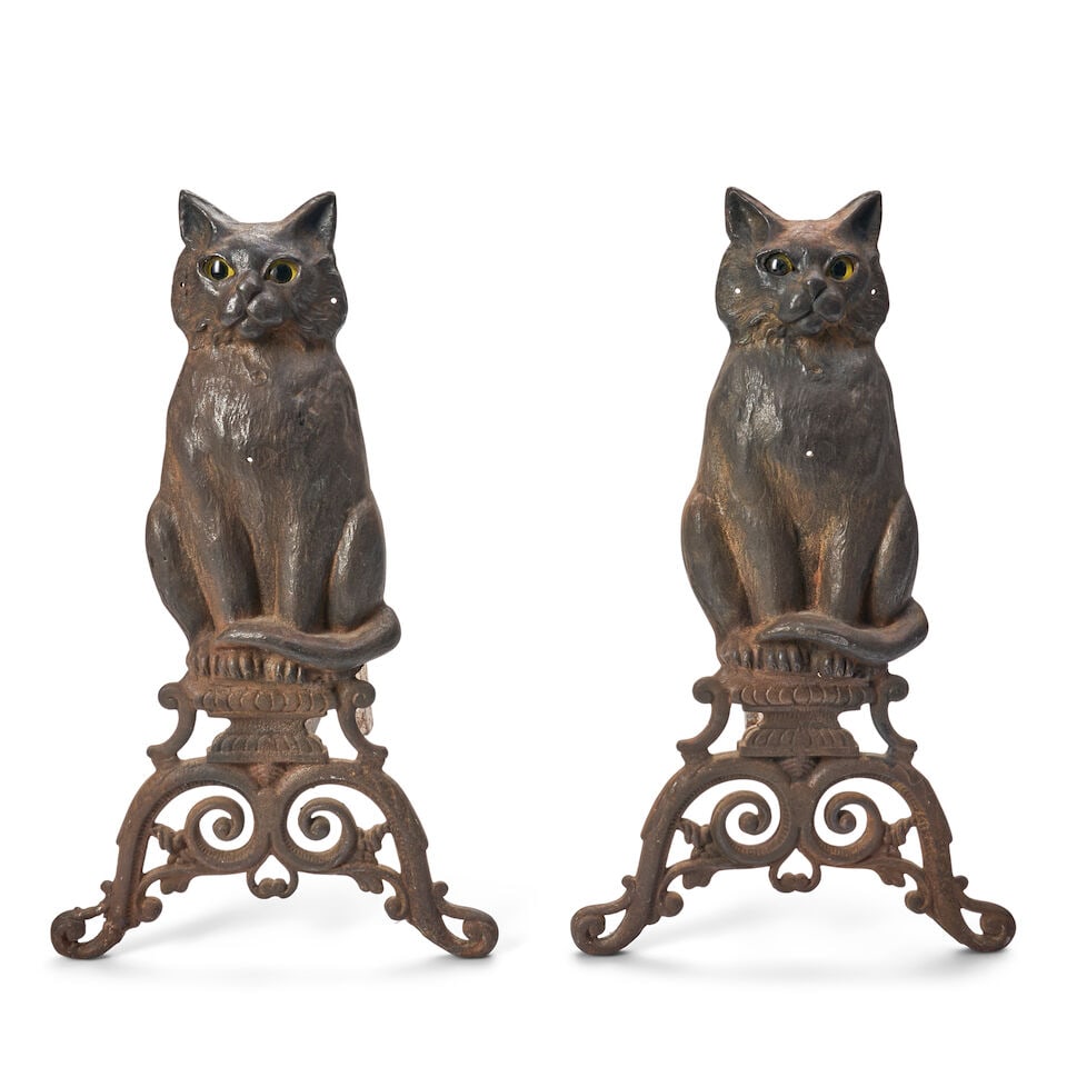 A Pair of American Victorian Cast-Iron Figural Andirons of Cats, Peck Stow & Wilcox Co. Southing... (1 of 4)