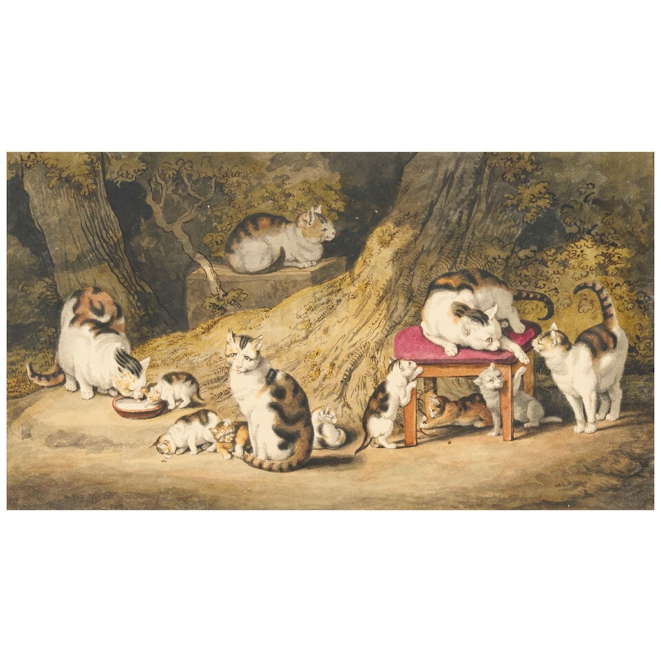 Attributed to Johann Heinrich Wilhelm Tischbein (German, 1751-1829) Cats and Kittens Playing at ... (1 of 3)