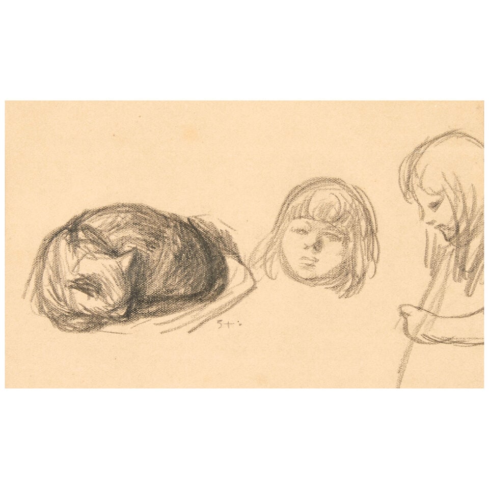 Théophile Alexandre Steinlen (Swiss/French, 1859-1923): Théophile Alexandre Steinlen (Swiss/French, 1859-1923) Colette (fille de l'artiste) (recto); Homme au moustache (verso), 1894 signed with the artist's initials ST (lower center) grease pencil on 