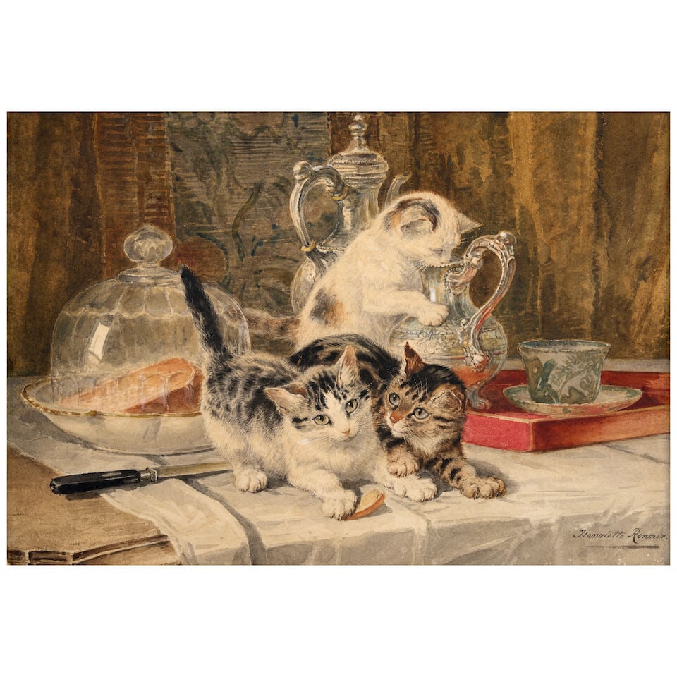 Henriette Ronner-Knip (Dutch, 1821-1909) Lunch Time: Henriette Ronner-Knip (Dutch, 1821-1909) Lunch Time signed Henriette Ronner. (lower right) watercolor on paper 14 x 20 1/2 in. (34.3 x 52.1 cm.) framed 18 1/4 x 25 in. (46.4 x 63.5 cm.) Footnotes: Pro