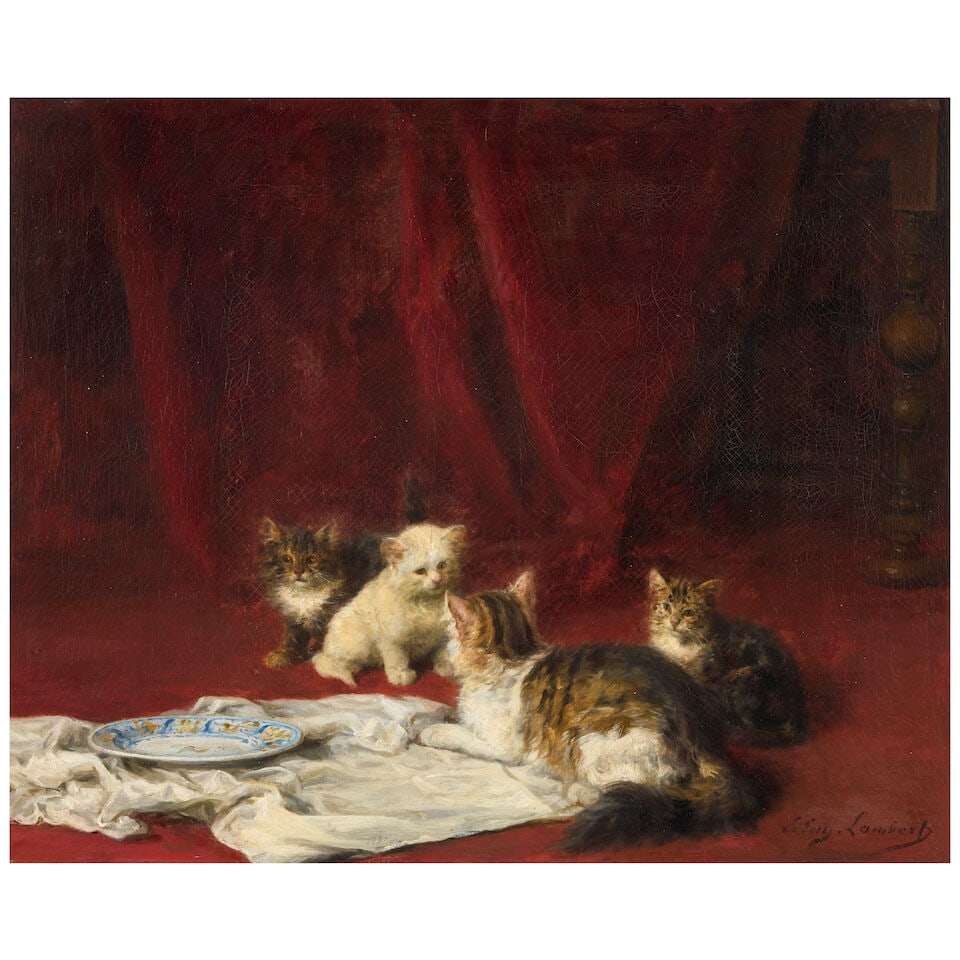 Louis Eugène Lambert (French, 1825-1900) Chatte et ses Chatons (1 of 3)