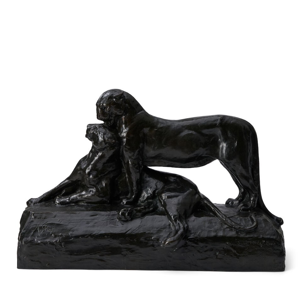Maximilien Louis Fiot (French, 1886-1953) Two Panthers, circa 1925: Maximilien Louis Fiot (French, 1886-1953) Two Panthers, circa 1925 signed M. Fiot and incised Susse Frs Edts Paris (to front of base) and cire per due (to rear edge of base) patinated bronze height 17