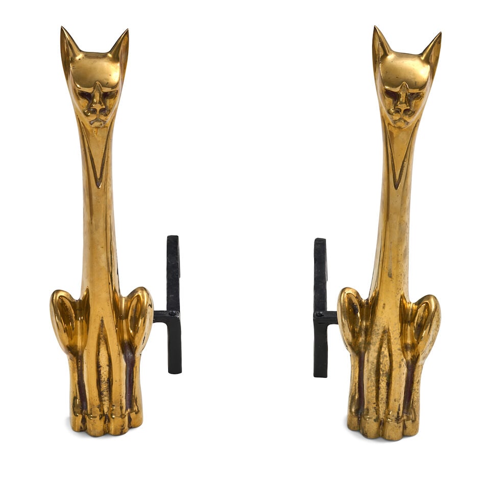 A Pair of Brass Cat Andirons (1 of 3)