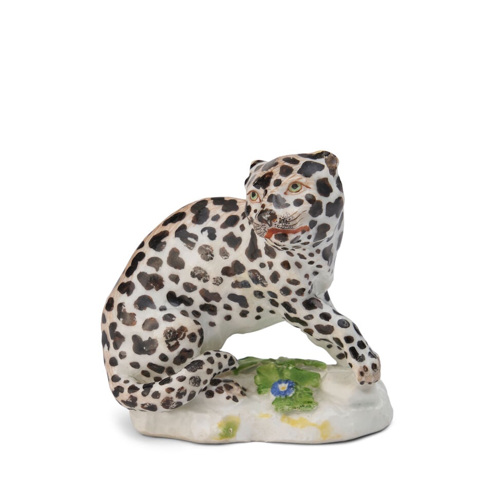 A Meissen Porcelain Model of a Seated Leopard Possibly modeled by Johann Joachim Kändler (G...: A Meissen Porcelain Model of a Seated Leopard Possibly modeled by Johann Joachim Kändler (German, 1706-1775), circa 1750 with crossed swords mark (at base beneath tail). height 2 3/8 in. (6.03 cm