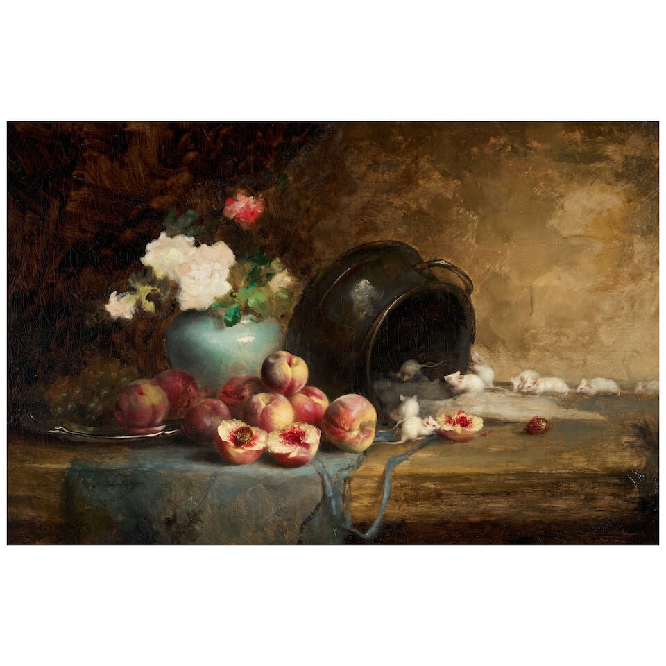 Aurélie-Léontine Malbet (French, active 1860-1890) A Feast for the Hungry Ones: Aurélie-Léontine Malbet (French, active 1860-1890) A Feast for the Hungry Ones signed Léontine Malbet (lower left) oil on canvas 25 3/4 x 39 1/2 in. (65.3 x 97.8 cm.) framed 33 1/2 x 47