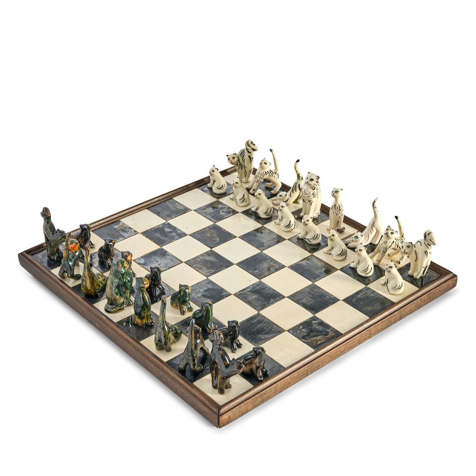 A Ceramic Chess Set Modeled as Cats Attributed to Hildegard Jahn (German, 20th century) - 2