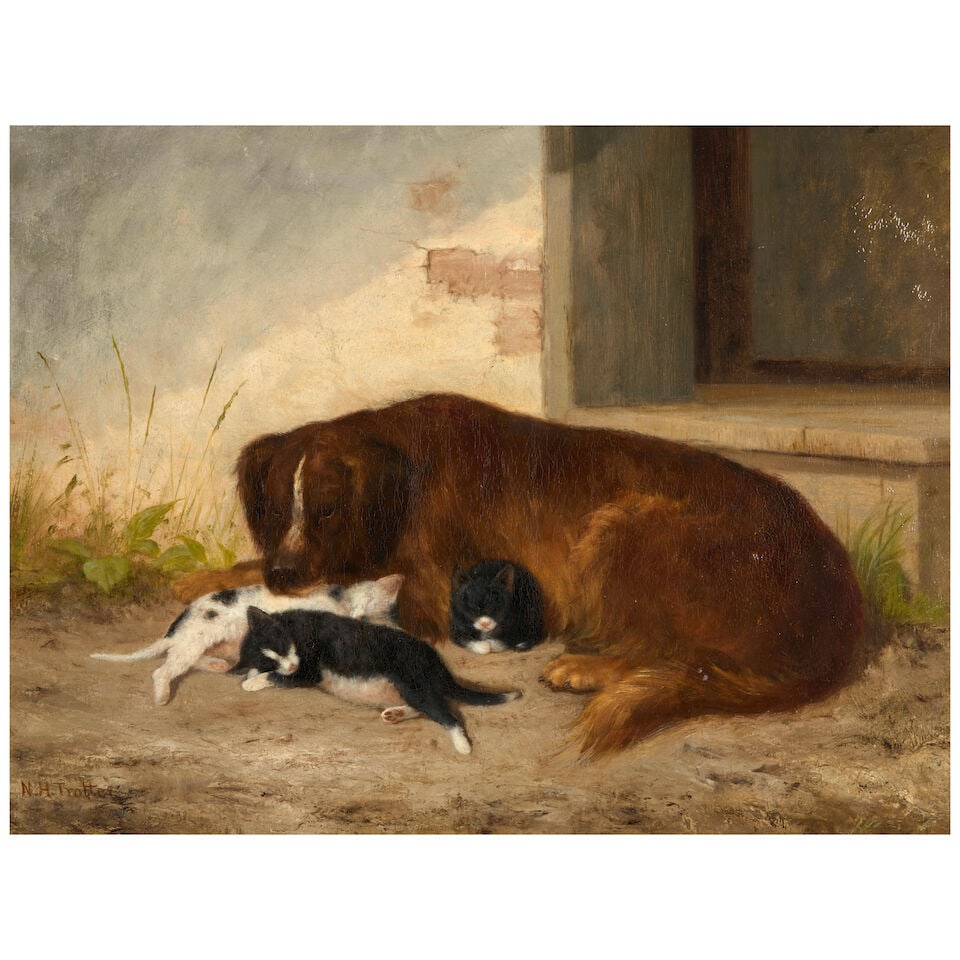 Newbold Hough Trotter (American, 1827-1898) Portrait of a Drowsy Dog and Three Cats (1 of 4)