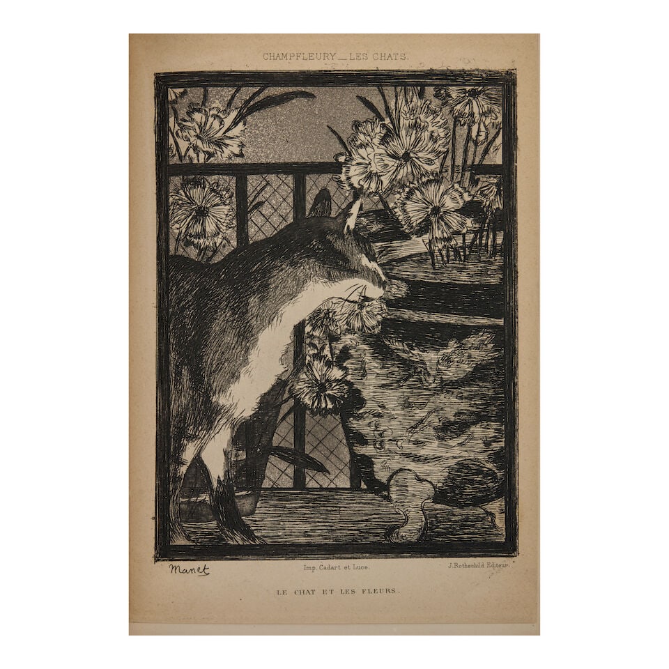 Jules François Felix 'Champfleury' Fleury-Husson (French, 1821-1889) Les Chats. Paris: J. R...: Jules François Felix 'Champfleury' Fleury-Husson (French, 1821-1889) Les Chats. Paris: J. Rothschild, 1870. 8vo. 8 plates, including chromolithographed frontispiece. Patterned boards with gilt le