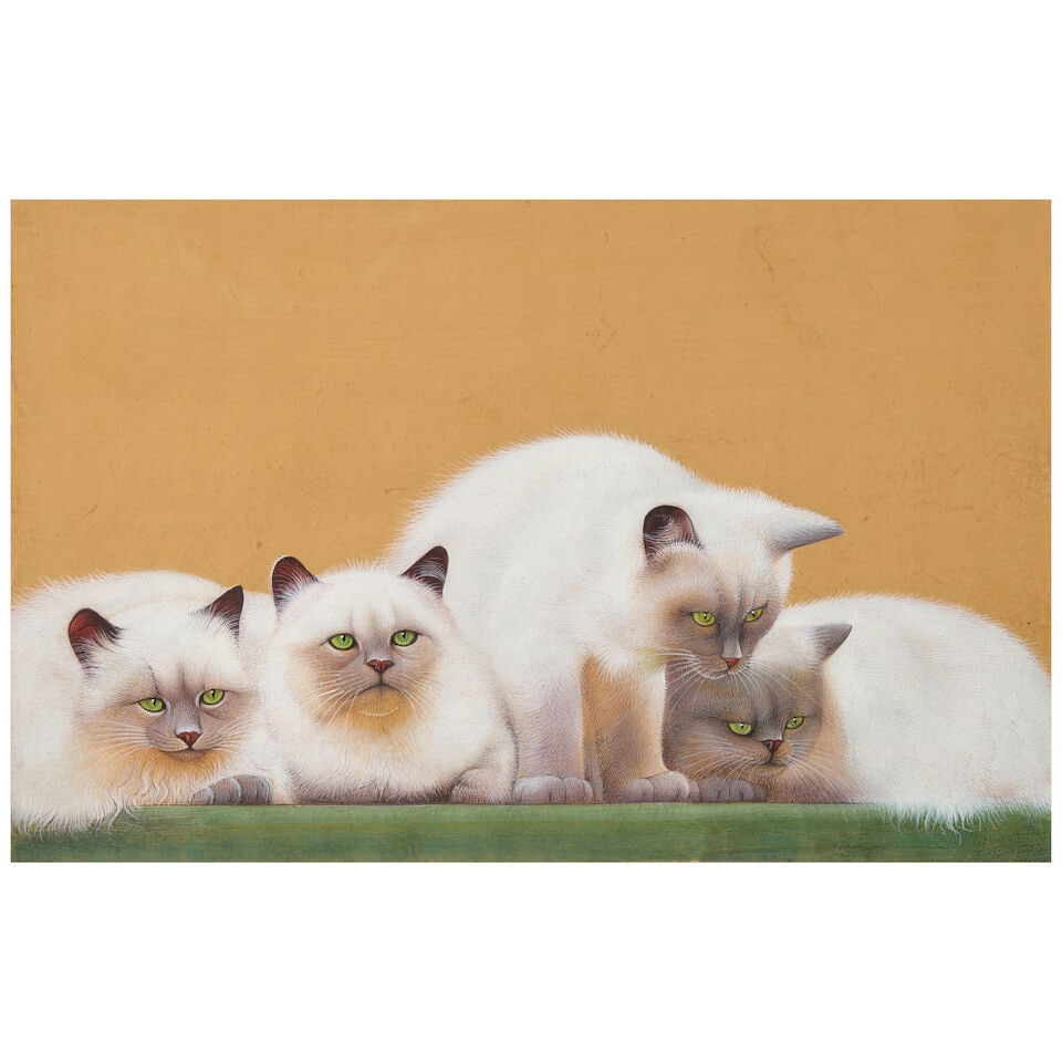 Persian School (19th/20th Century) Four White Persian Cats: Persian School (19th/20th Century) Four White Persian Cats unsigned gouache on paper 5 3/8 x 8 7/16 in. (13.5 x 21.4 cm.) framed 13 3/8 x 16 1/2 in. (34.0 x 42.0 cm.) Footnotes: Provenance I.M. Chait 