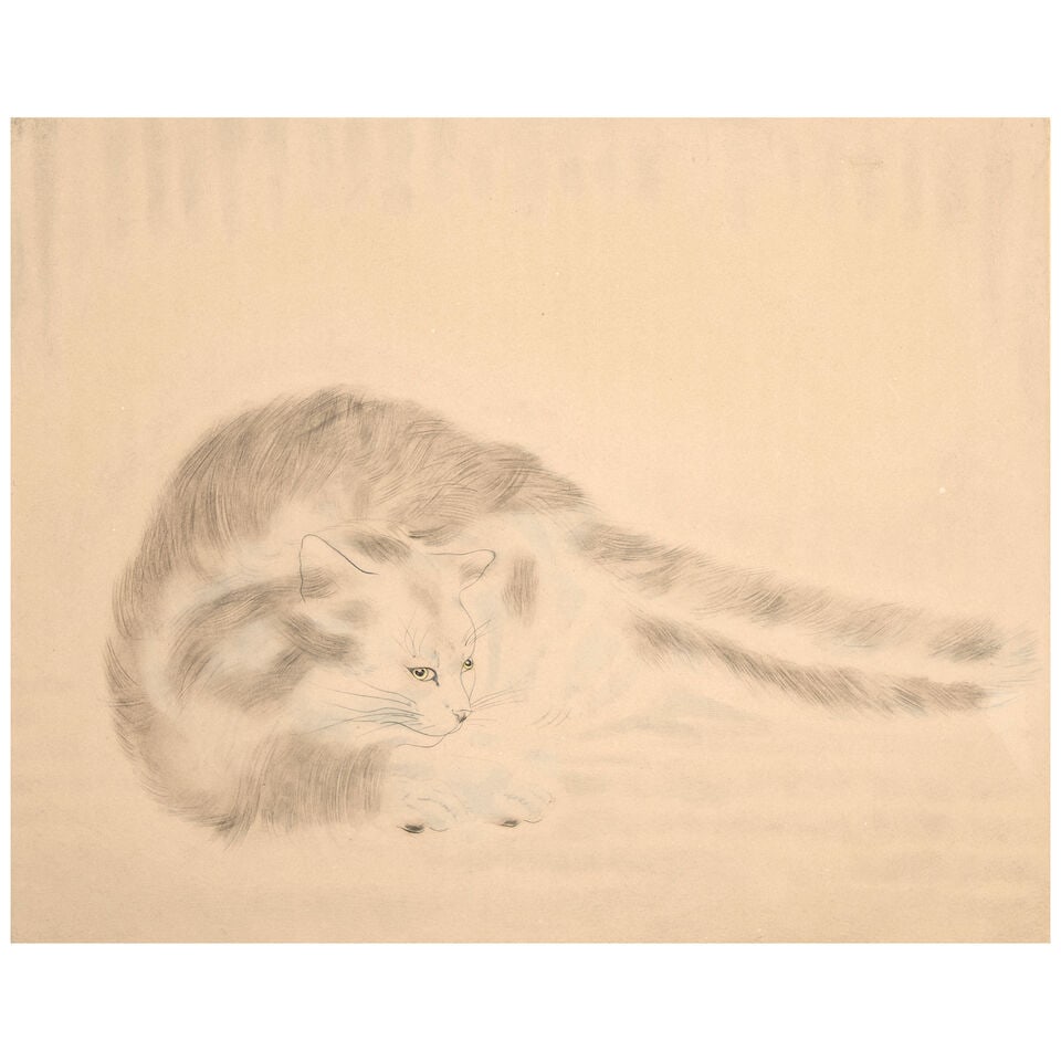 Léonard Tsuguharu Foujita (Japanese/French, 1886-1968); Chat Allongé, from Les Chats;: Léonard Tsuguharu Foujita (Japanese/French, 1886-1968) Chat Allongé, from Les Chats (Buisson 29.200), 1929 etching with aquatint on chine collé with japon support, signed in pencil, num