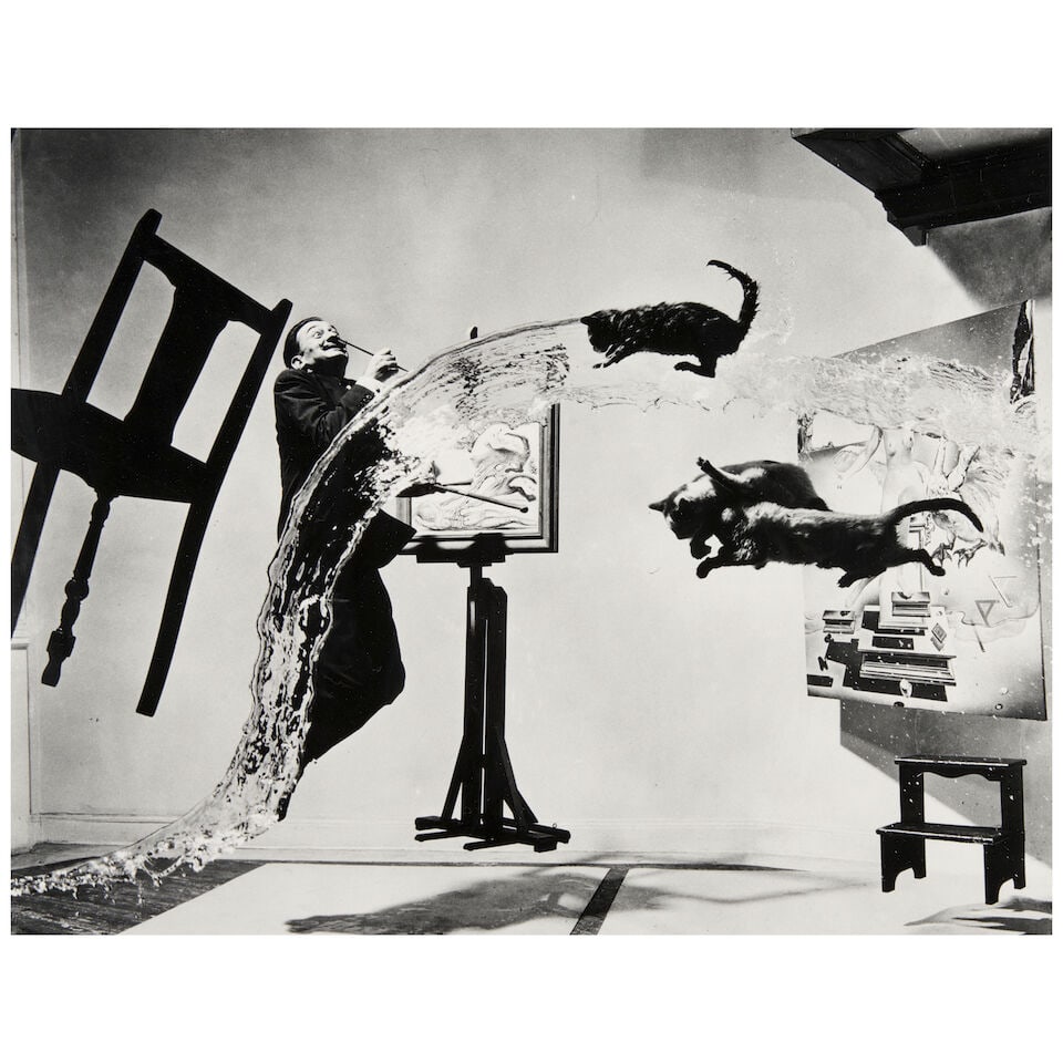 Philippe Halsman (American, 1906-1979); Dali Atomicus;: Philippe Halsman (American, 1906-1979) Dali Atomicus, 1948 gelatin silver print, printed later; the photographer's credit stamp on the reverse, framed 10 1/4 x 13 1/8 in. (26.2 x 33.3 cm.) sheet 10 7/