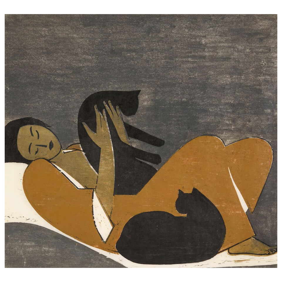 Will Barnet (American, 1911-2012); Woman and Cats; (1 of 4)