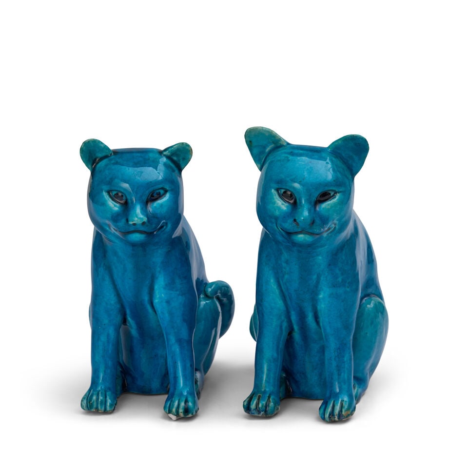 A Pair of Turquoise Ceramic Models of Cats China, 20th century (1 of 3)