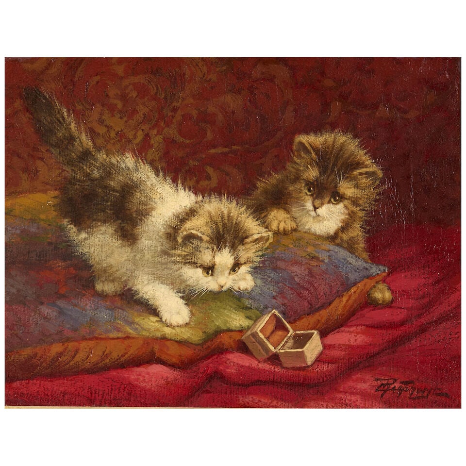 Cornelis Raaphorst (Dutch, 1875-1954) Cats at Play: Cornelis Raaphorst (Dutch, 1875-1954) Cats at Play signed C Raaphorst (lower right) oil on canvas 7 5/8 x 10 in. (19.3 x 25.4 cm.) framed 12 x 14 3/4 in. (30.5 x 37.5 cm.) Footnotes: Provenance Sotheb