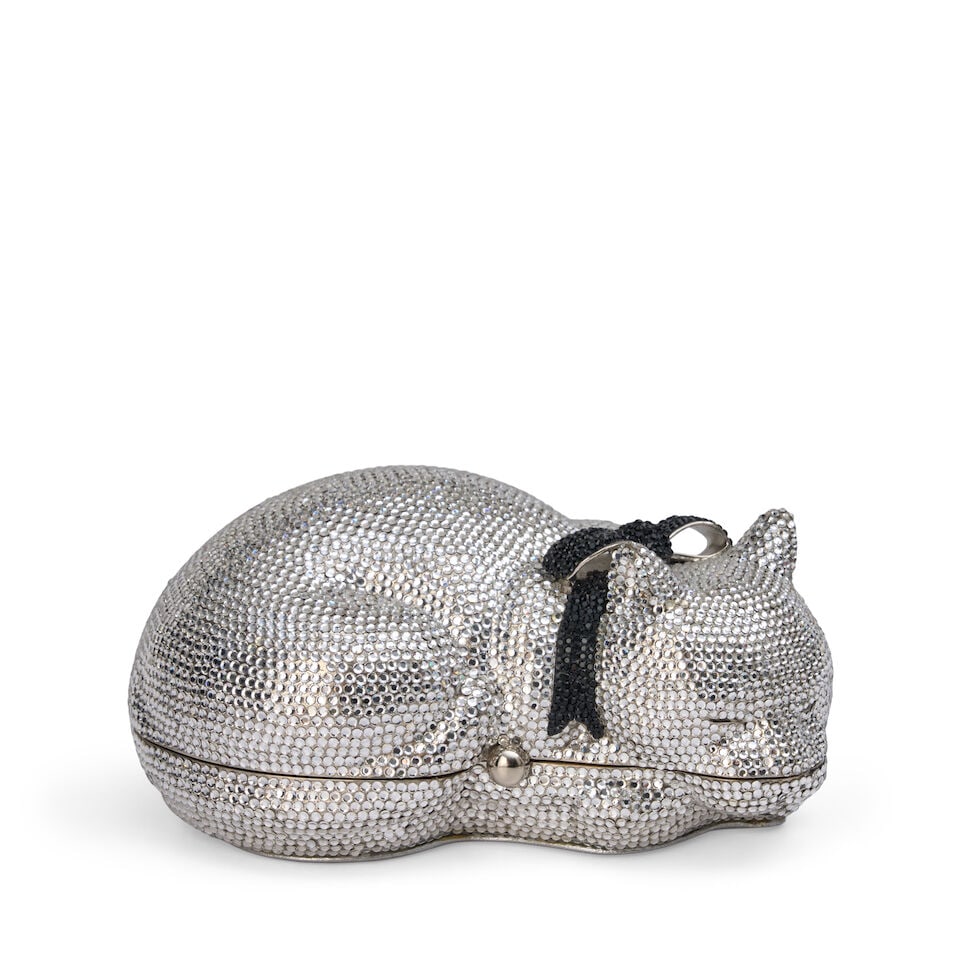 Judith Leiber (Hungarian/American, 1921-2018): A Crystal Sleeping Cat Minaudière (1 of 3)