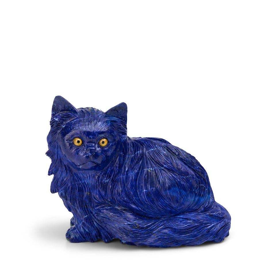 Constantin Wild (German, born 1964): A Lapis Lazuli Carving of a Cat (1 of 3)