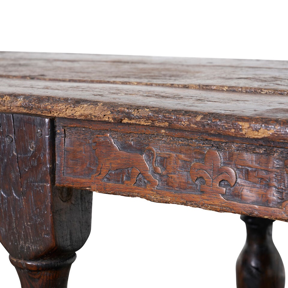 An early oak refectory table, 17th century, - 3