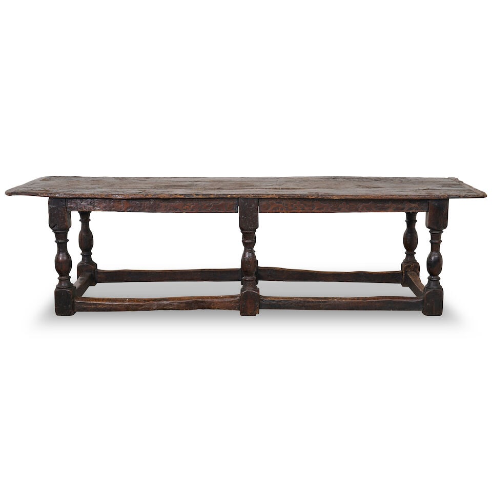 An early oak refectory table, 17th century, - 4