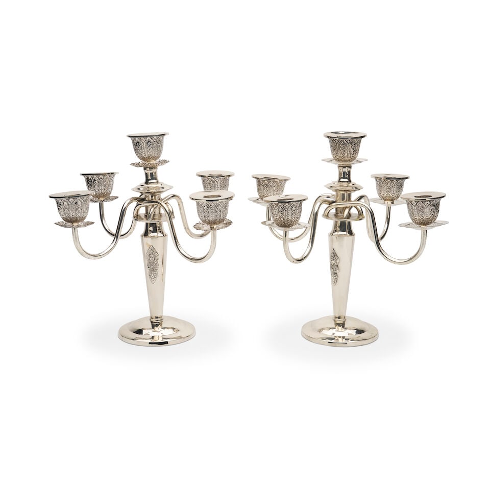 A near-pair of Thai sterling silver five-branch candelabra (1 of 2)