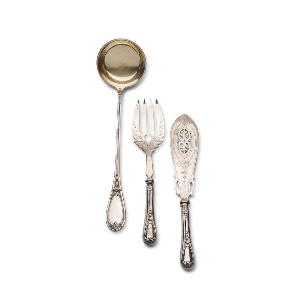 An extensive German 800 standard silver twenty-four place flatware service Marks of Lazarus Pose... - 2