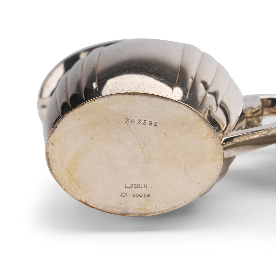A German 800 standard silver five-piece tea and coffee service Marks of Lazarus Posen, Frankfurt... - 6