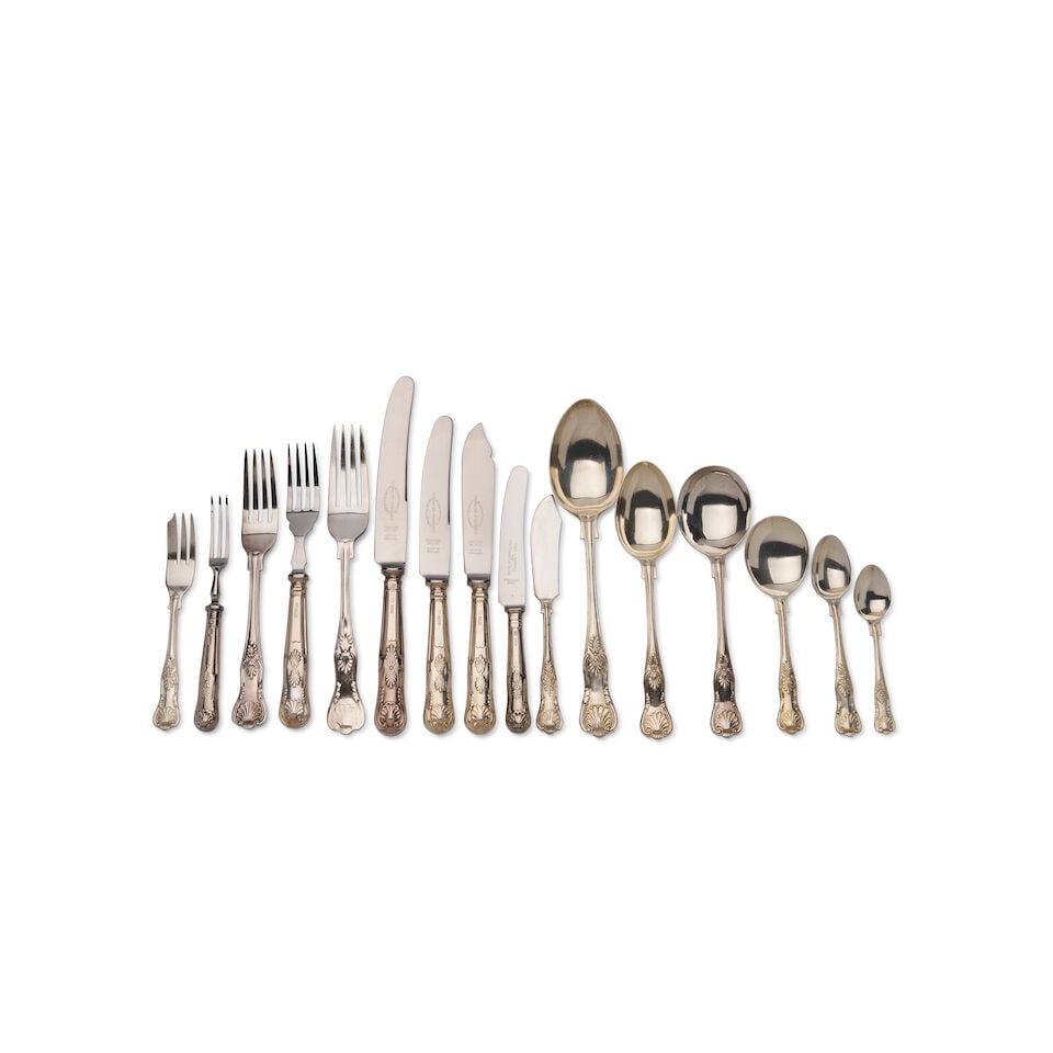An extensive Viner's Sheffield King's pattern silver flatware service Marks of Viner's Ltd, (Emi...: An extensive Viner's Sheffield King's pattern silver flatware service Marks of Viner's Ltd, (Emile Viner), Sheffield, various dates circa 1962-1964, comprising: 12 large dinner knives (787gr.) 12
