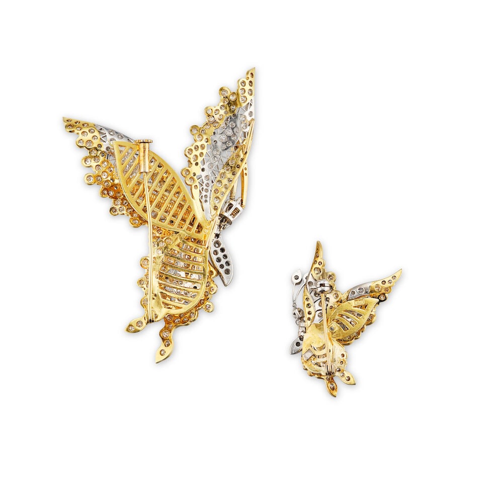 TWO BICOLOURED GOLD AND DIAMOND 'BUTTERFLY' BROOCHES (2) - 3