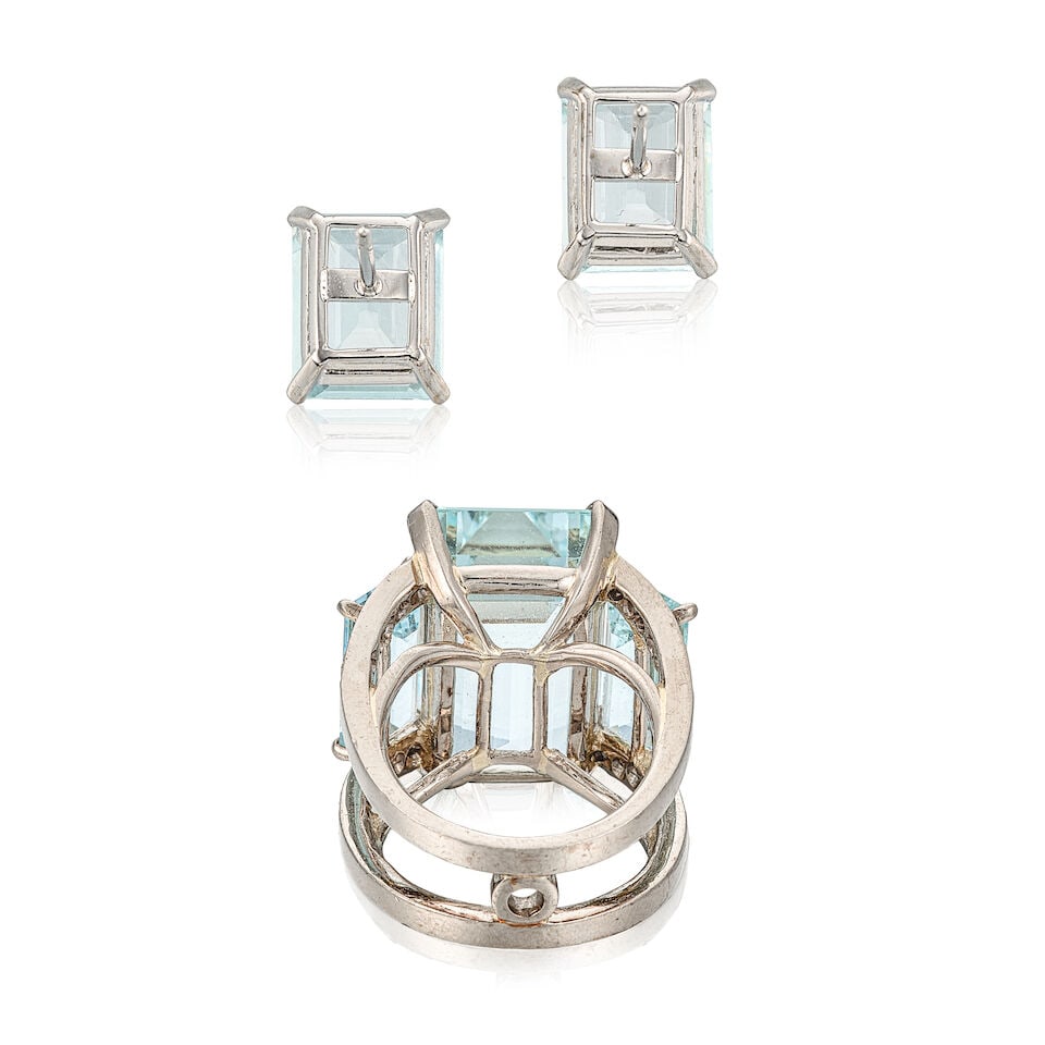 AQUAMARINE AND DIAMOND RING AND EARRING SET (2) - 2