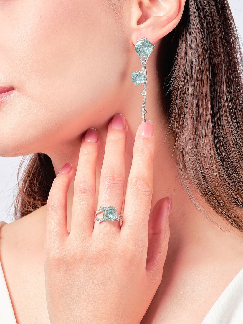 STAURINO: TOPAZ AND DIAMOND RING AND EARRING SET (2) - 2