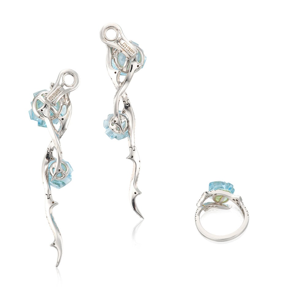 STAURINO: TOPAZ AND DIAMOND RING AND EARRING SET (2) - 3