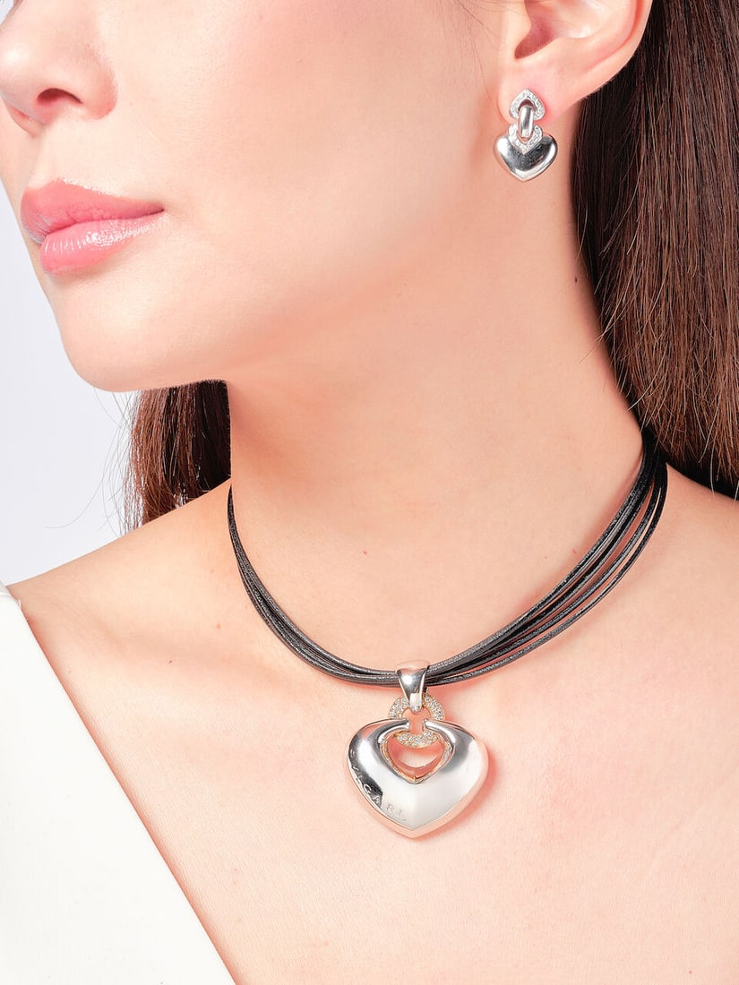 BULGARI: DIAMOND 'DOPPIO CUORE' PENDANT NECKLACE AND EARRING SET (2) - 2