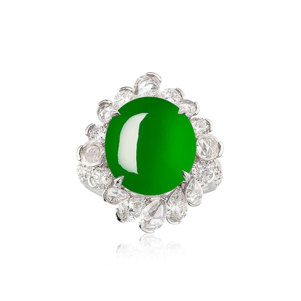 JADEITE AND DIAMOND RING - 2