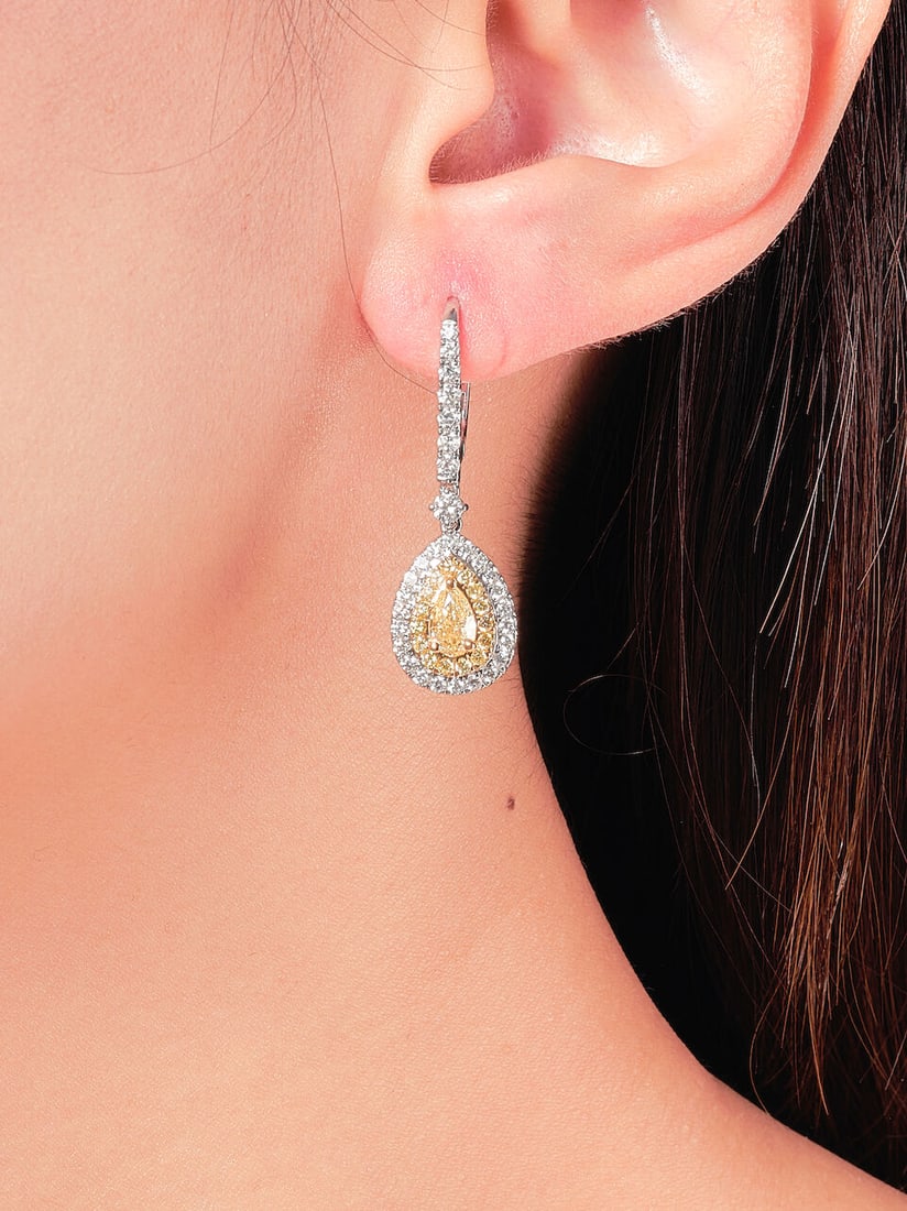PAIR OF COLOURED DIAMOND AND DIAMOND PENDENT EARRINGS - 2