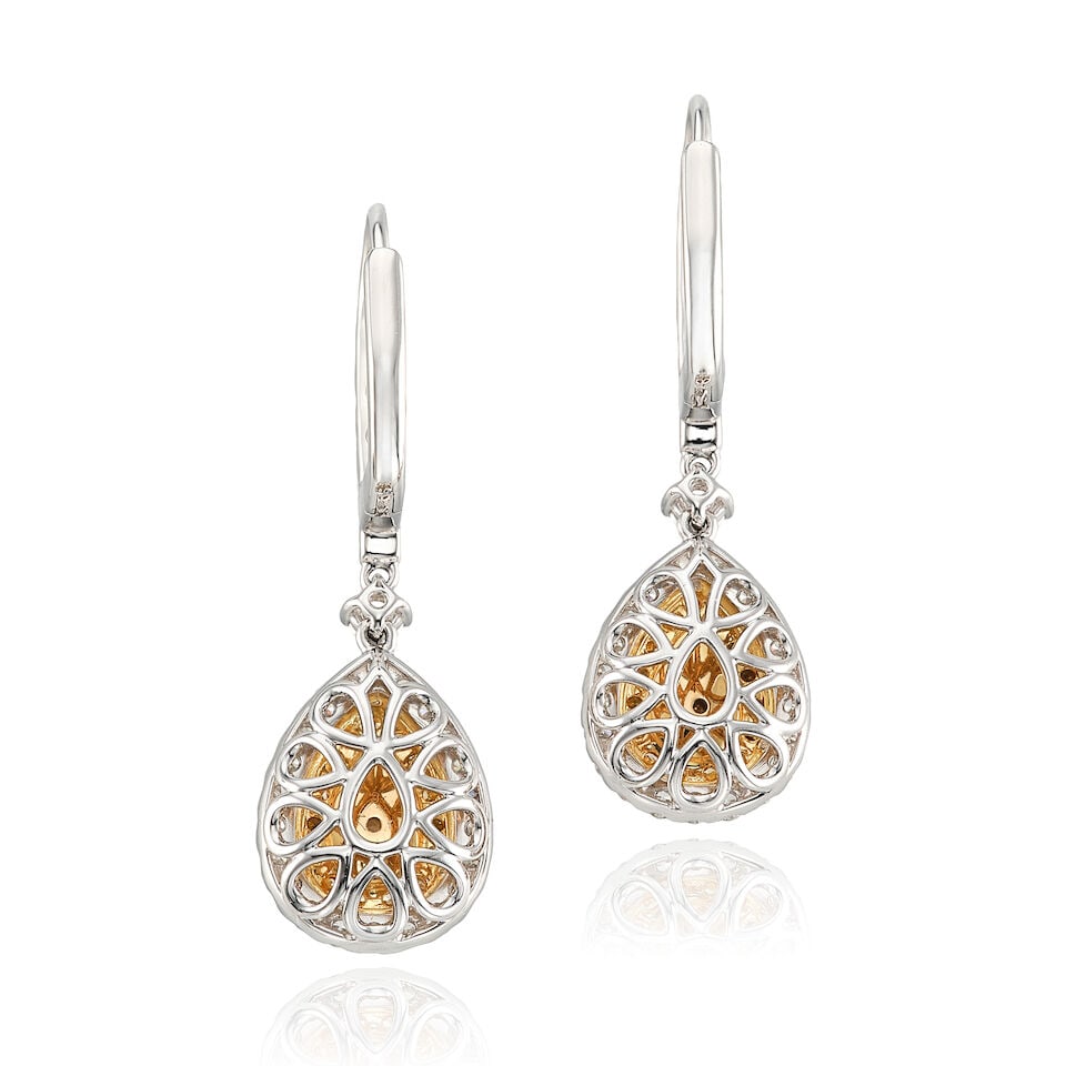 PAIR OF COLOURED DIAMOND AND DIAMOND PENDENT EARRINGS - 3
