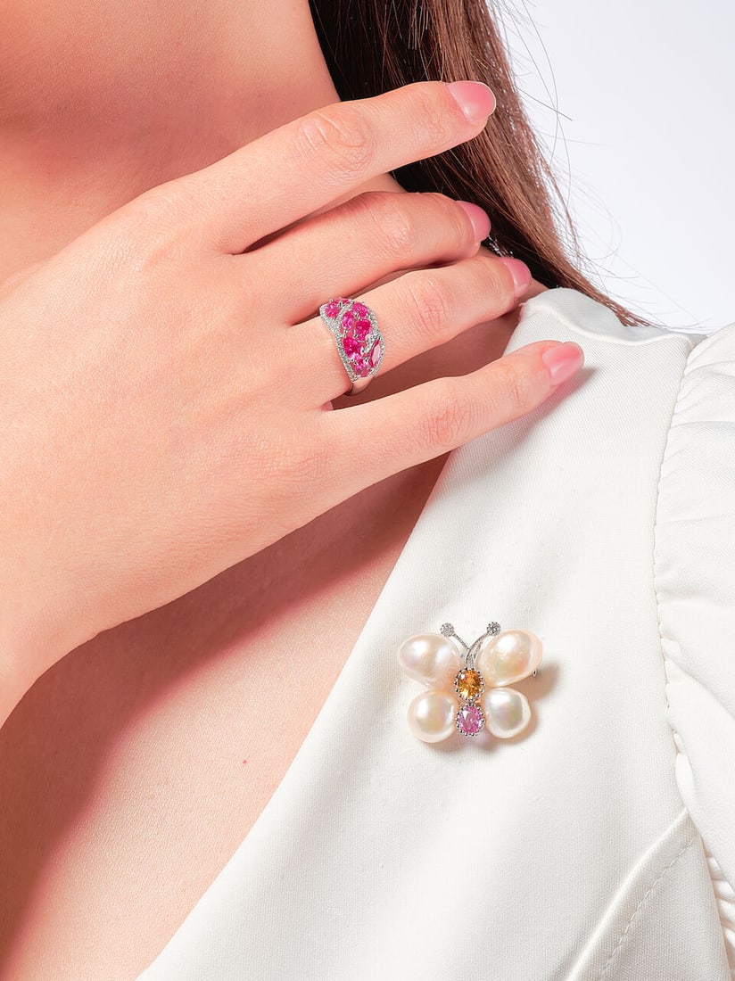 RUBY AND DIAMOND RING; AND CULTURED PEARL, GEM-SET AND DIAMOND 'BUTTERFLY' BROOCH (2) - 2