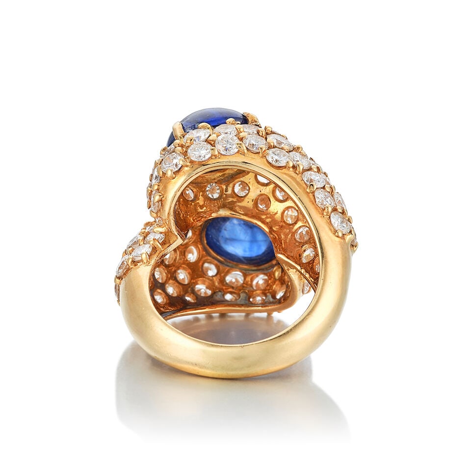 SAPPHIRE AND DIAMOND CROSSOVER RING - 3