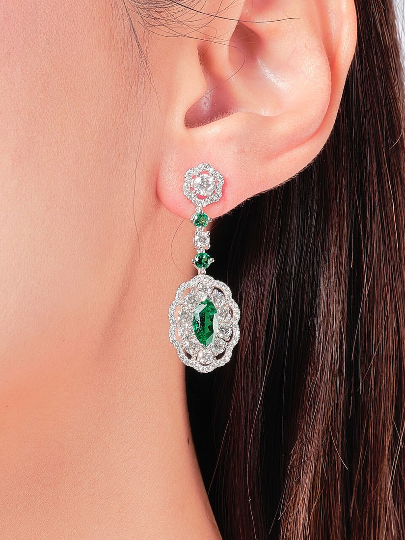 PAIR OF EMERALD AND DIAMOND PENDENT EARRINGS - 2