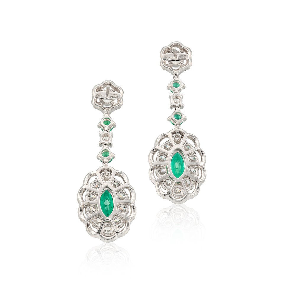 PAIR OF EMERALD AND DIAMOND PENDENT EARRINGS - 3