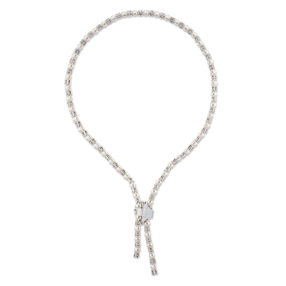 TANZANITE, CULTURED PEARL AND DIAMOND NECKLACE - 3
