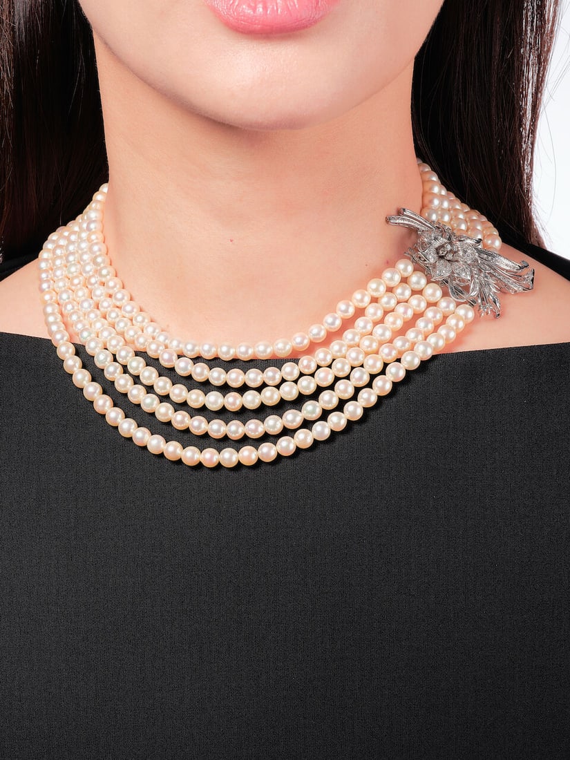 CULTURED PEARL AND DIAMOND NECKLACE - 2