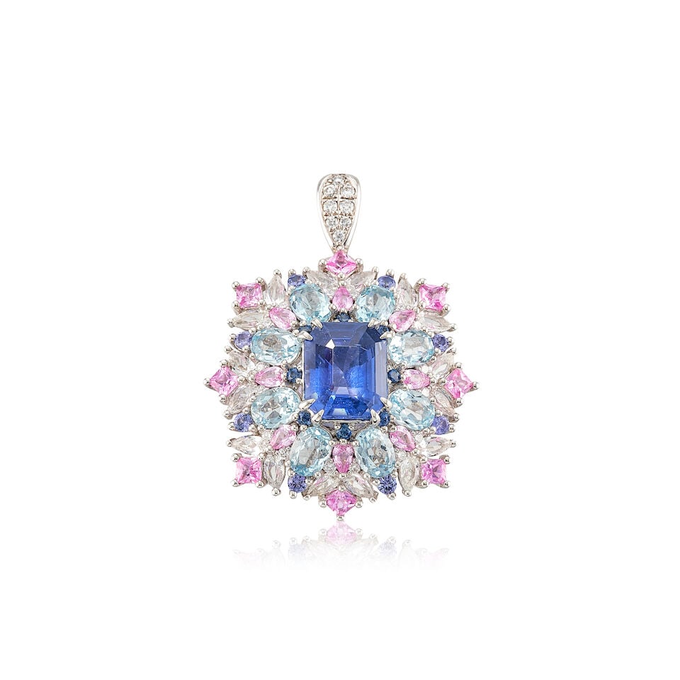 SAPPHIRE, GEM-SET AND DIAMOND PENDANT: SAPPHIRE, GEM-SET AND DIAMOND