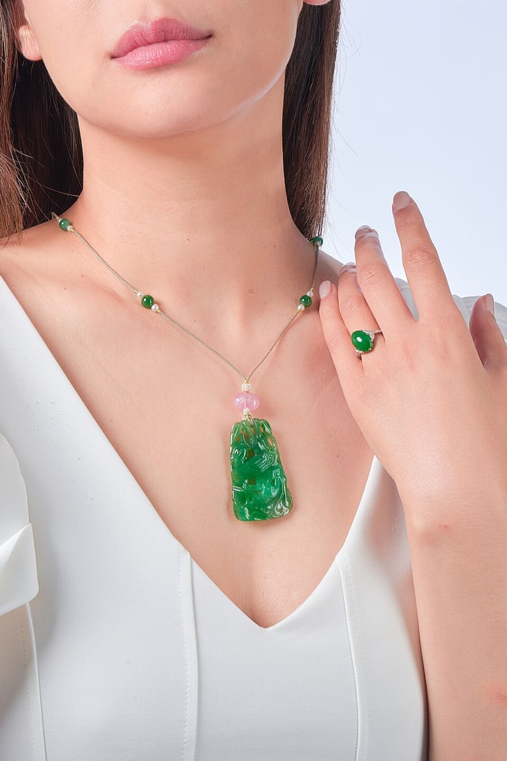 JADEITE, GEM-SET AND SEED PEARL PENDANT, AND JADEITE AND DIAMOND RING (2) - 3