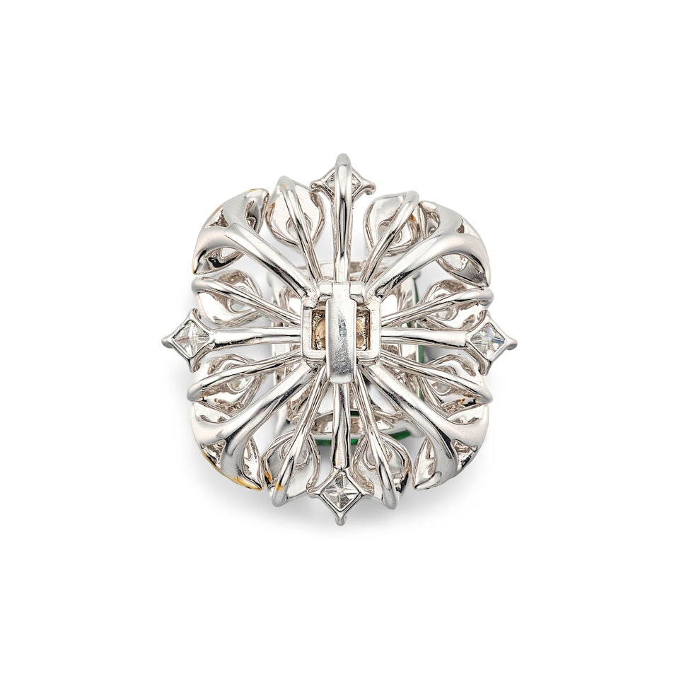 TSAVORITE GARNET, COLOURED DIAMOND AND DIAMOND RING/PENDANT - 4