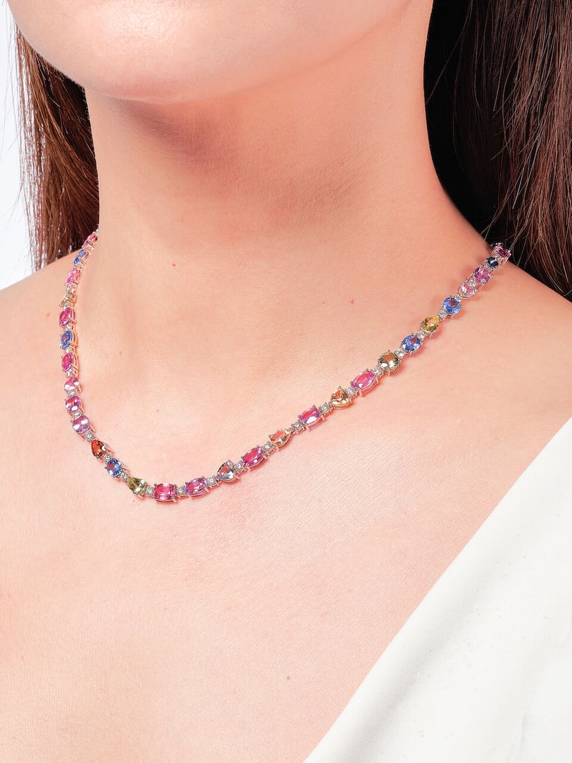 MULTI-COLOURED SAPPHIRE AND DIAMOND NECKLACE - 2