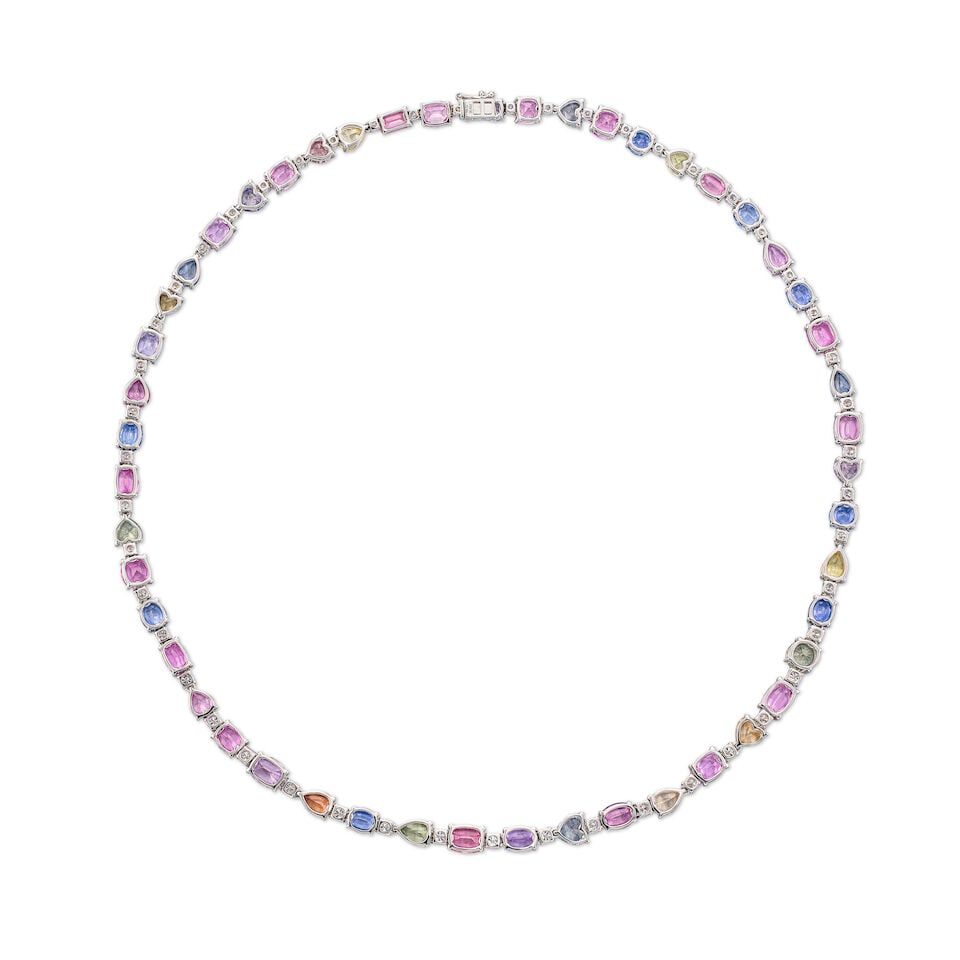 MULTI-COLOURED SAPPHIRE AND DIAMOND NECKLACE - 3