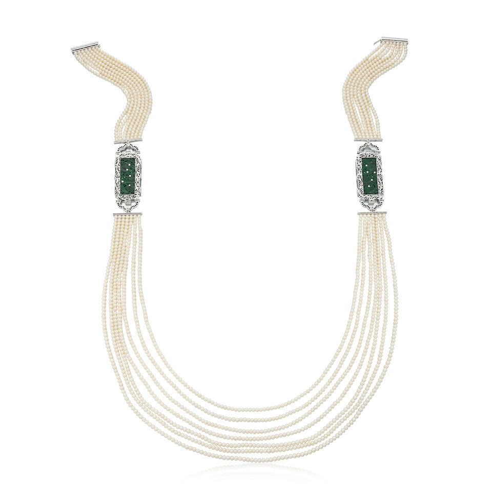 JADEITE, CULTURED PEARL AND DIAMOND LONGCHAIN NECKLACE - 3
